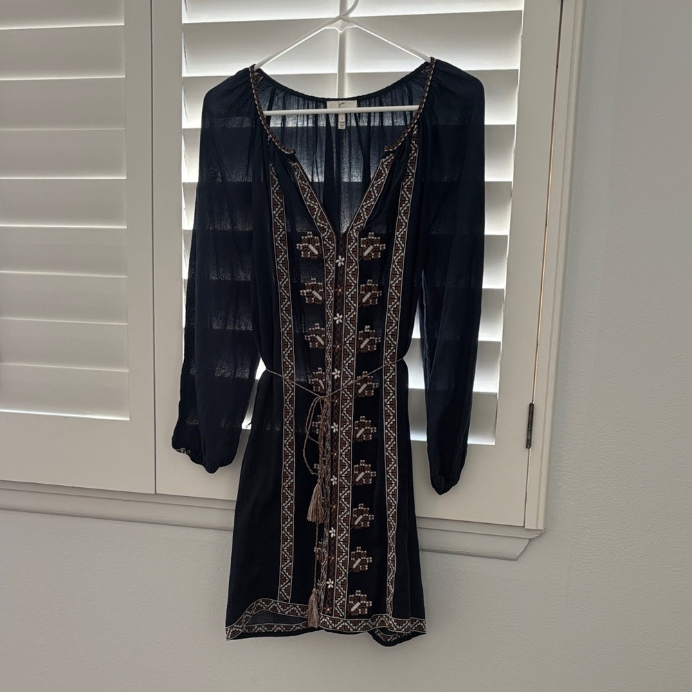 Joie Black Long Sleeve Dress with Embroidery